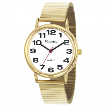 Men's Easy Read Expander Watch - Gold Tone / White
