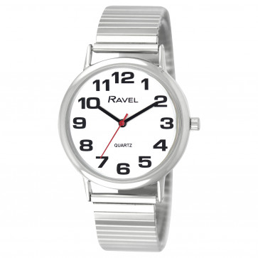 Men's Easy Read Expander Watch - Silver Tone / White