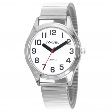 Men's Super Bold Easy Read Expander Watch - Silver Tone / White