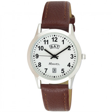 Men's Day-Date Strap Watch - Brown / Silver Tone