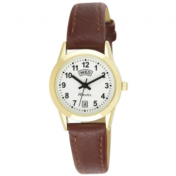 Women's Day-Date Strap Watch - Brown / Gold Tone