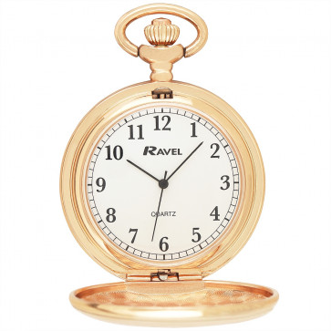 Full-Hunter Pocket Watch with Chain - Rose Gold Tone