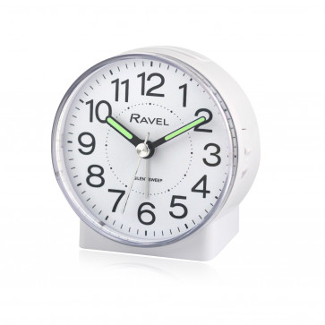 Round Mid Sized Bedside Quartz Alarm Clock - White