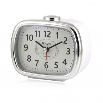 Mid sized Bedside Quartz Alarm Clock - White / Silver