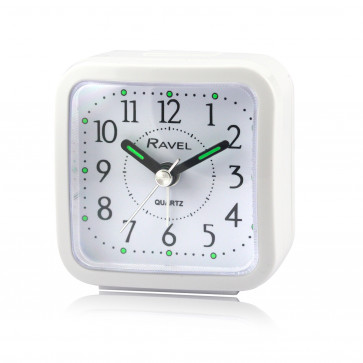 Mini Bedside Quartz Alarm Clock - White