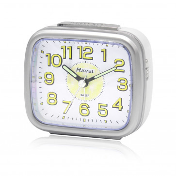 Mid sized Bedside Quartz Alarm Clock - White / Silver