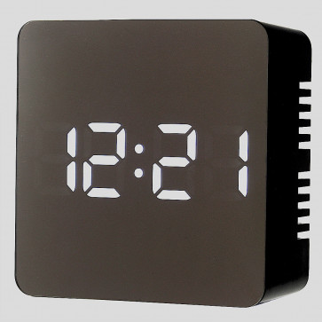 Mirror Finish LED Alarm Clock with USB adapter - Black