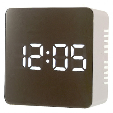 Mirror Finish LED Alarm Clock with USB adapter - White