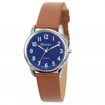 Unisex Premium Microfibre Leather Strap Watch - Tan/Blue