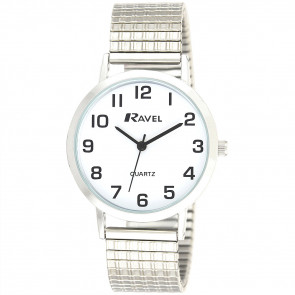 Men's Traditional Expander Watch - Silver Tone / White