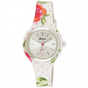 Silicone Floral Watch - White / Pink