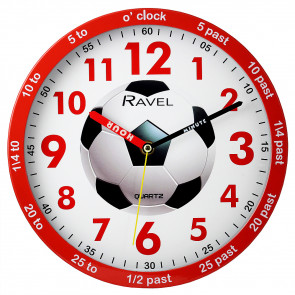 Kids 25cm Time-Teacher Wall Clock - Red Football