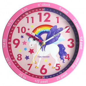 Kids 25cm Time-Teacher Wall Clock - Pink Unicorn