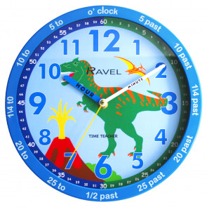 Kids 25cm Time-Teacher Wall Clock - Blue Dinosaur