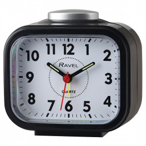 Ravel Quartz Radio Controlled Alarm Clock Beep Snooze Silver/White/Black RCR001 