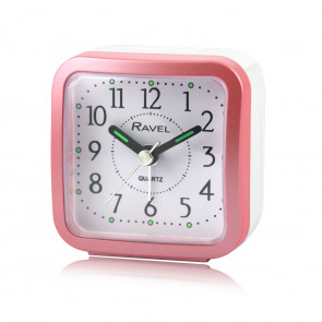 Mini Bedside Quartz Alarm Clock - Pink/White