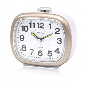Large Sized Bedside Quartz Alarm Clock - White / Gold