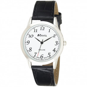 Men's Classic Leather Watch - Black / White