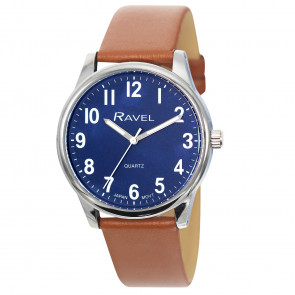 Unisex Premium Microfibre Leather Strap Watch - Tan/Blue